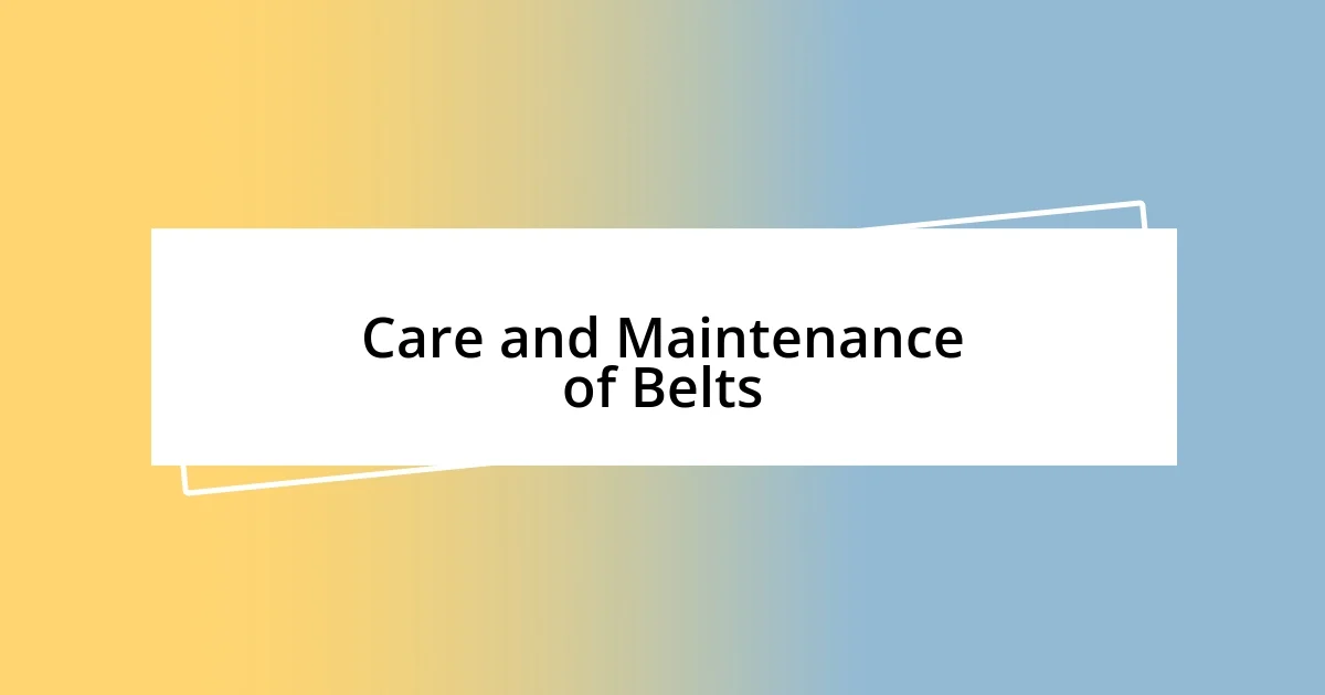 Care and Maintenance of Belts