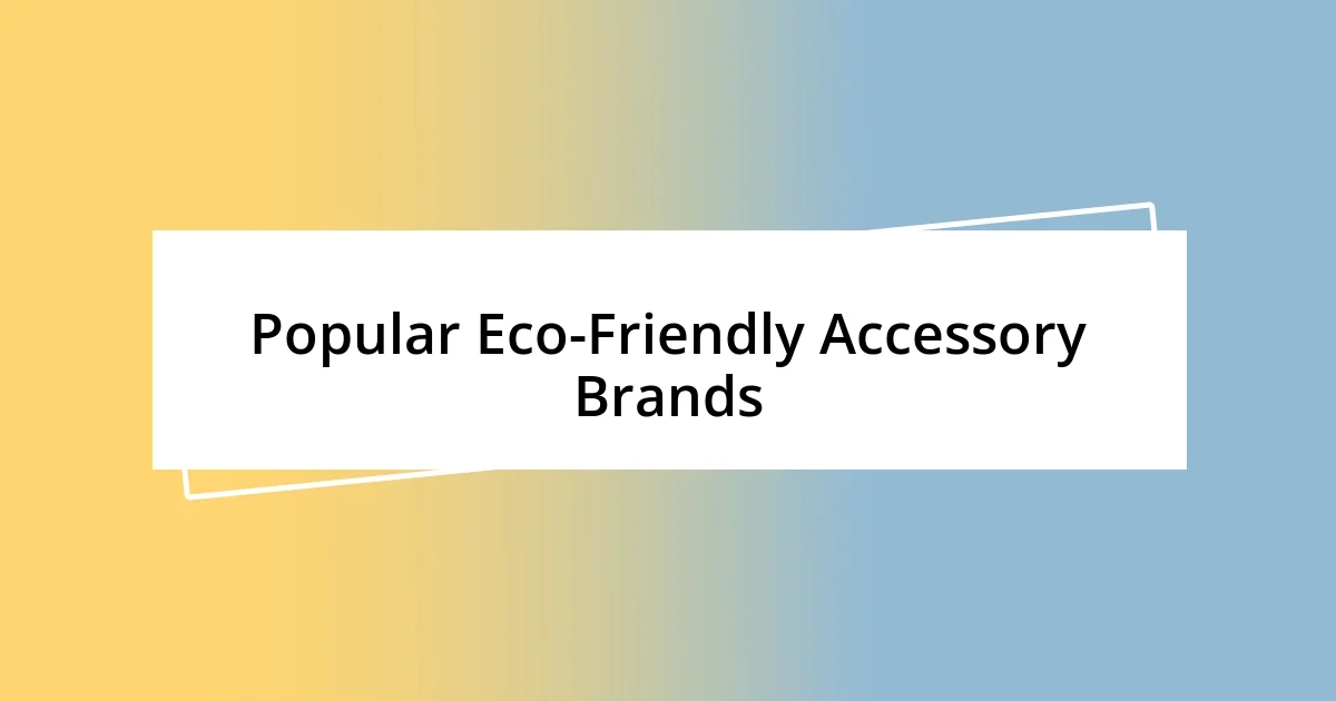 Popular Eco-Friendly Accessory Brands